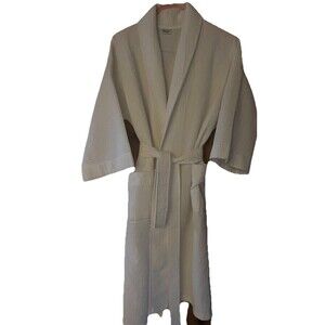 Kaufman  Waffle 100% Pima Cotton White Robe Womens Unisex Pockets